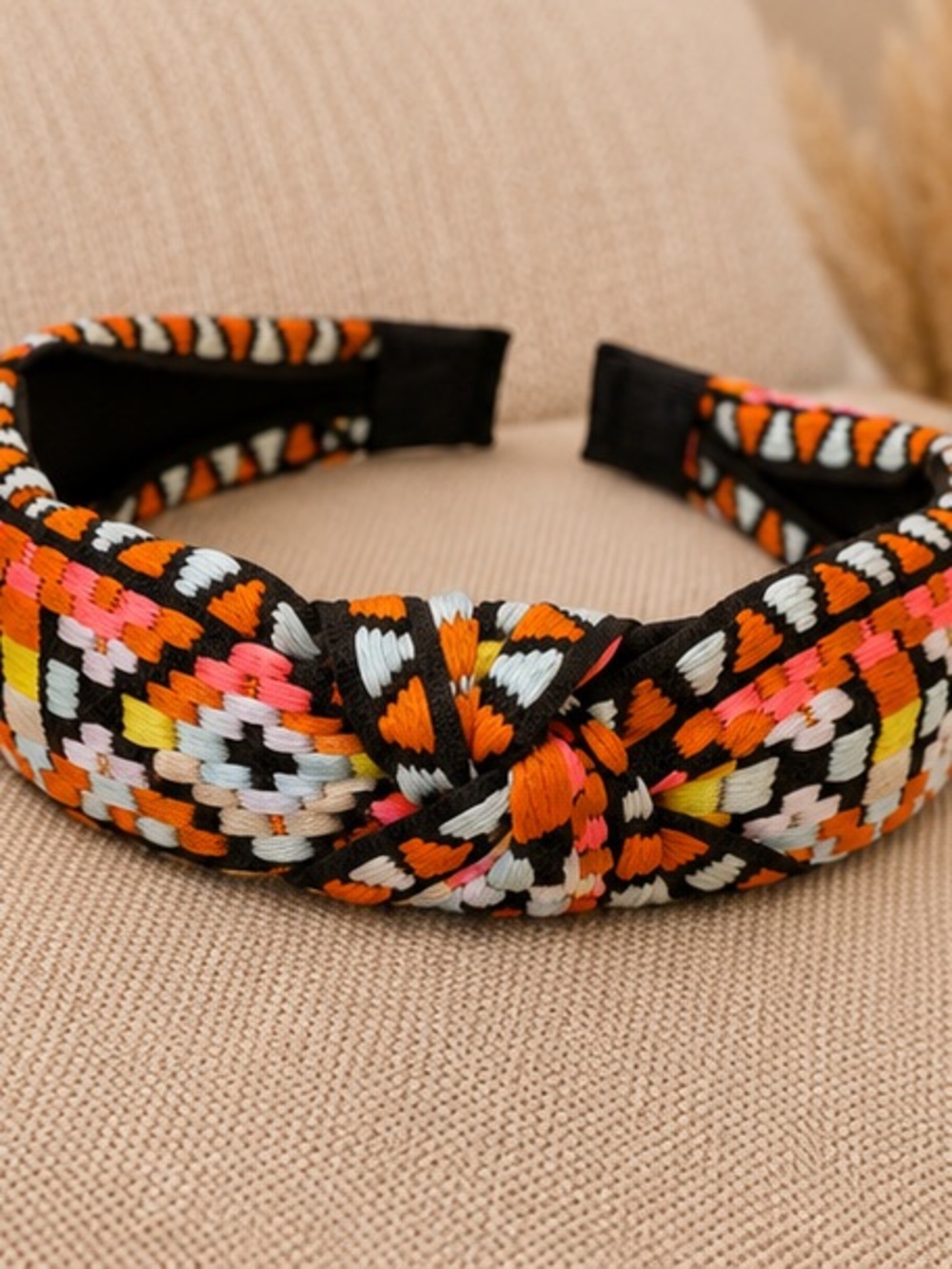 Orange Multicolor Boho Knotted Headband